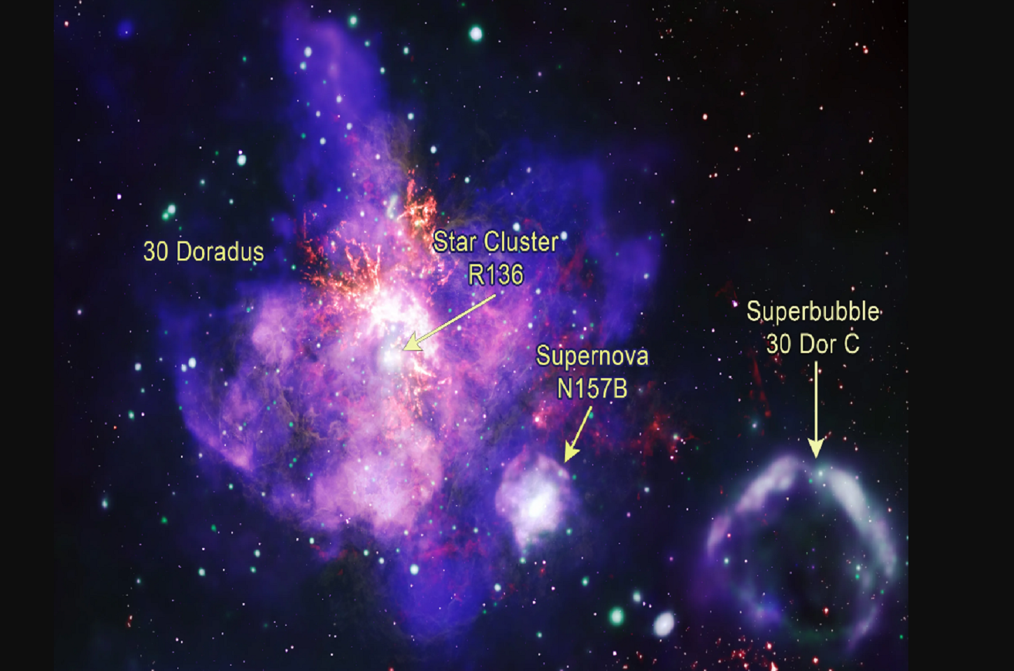 Um buquê estelar, localizada a 160.000 anos-luz de distância em uma pequena galáxia vizinha à Via Láctea