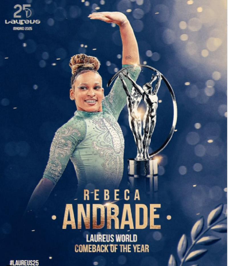 Rebeca Andrade vence Prêmio Laureus 2025 na categoria Retorno do Ano
