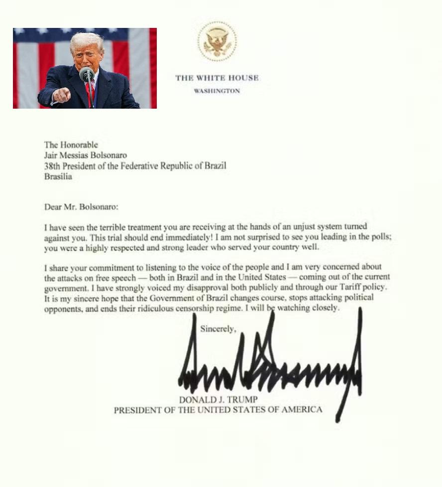 Trump defende Bolsonaro e ataca Justiça brasileira em carta oficial publicada nas redes